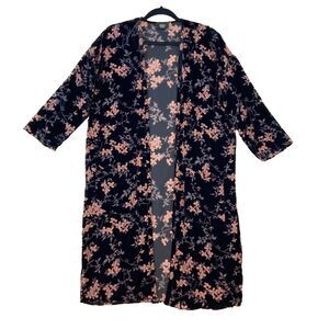 VICI Velvet Burnout Kimono Sz M Long Line Open Front Floral Boho Fairy Goth
